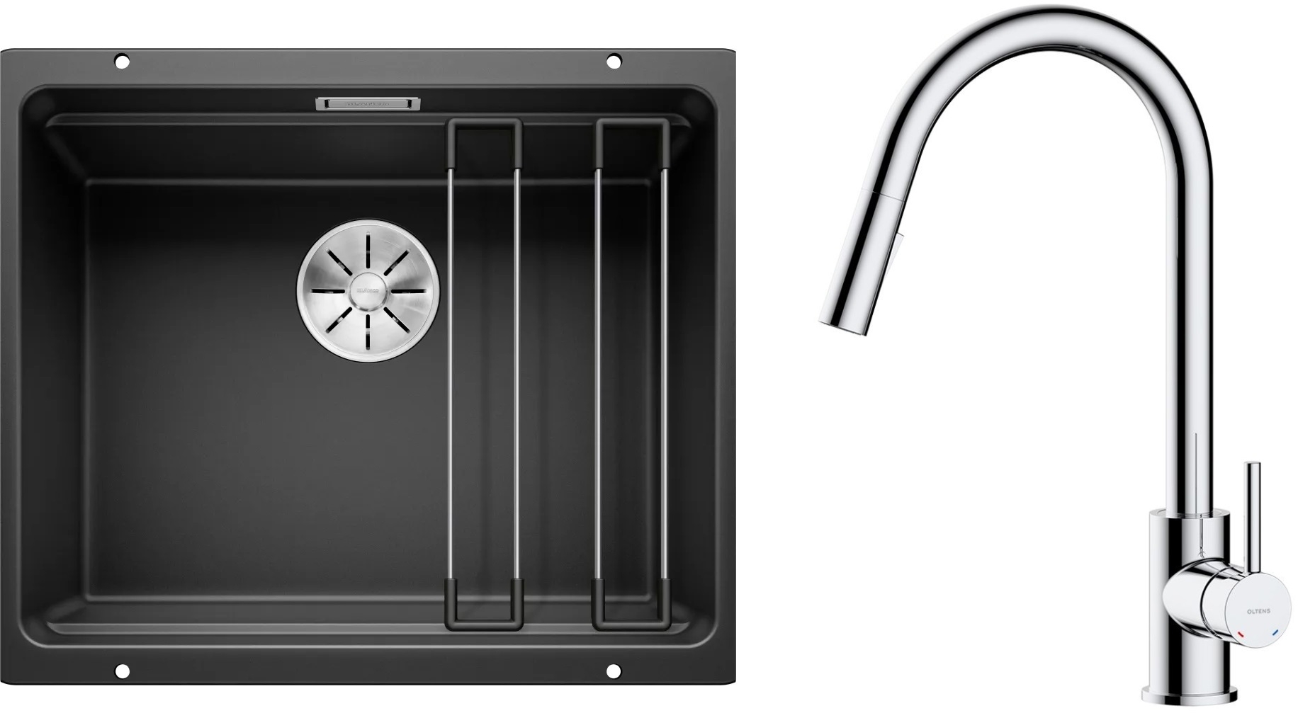 Set Granitspüle Blanco Etagon 500-U 525887, Küchenarmatur Oltens Litla 35204100