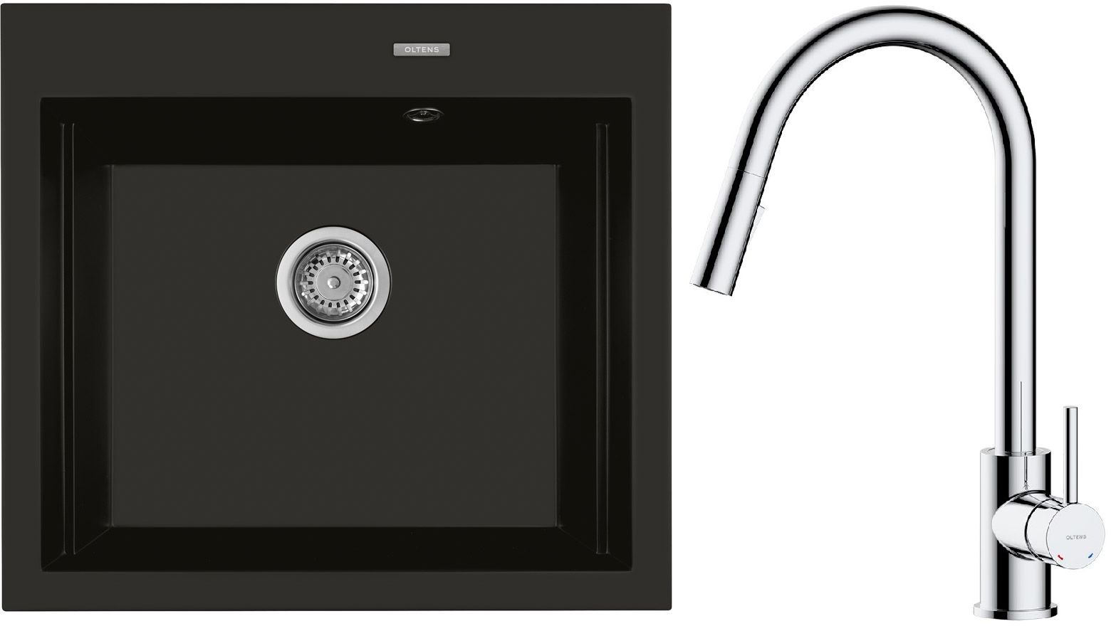 Set Granitspüle Oltens Gravan 72000300, Küchenarmatur Oltens Litla 35204100