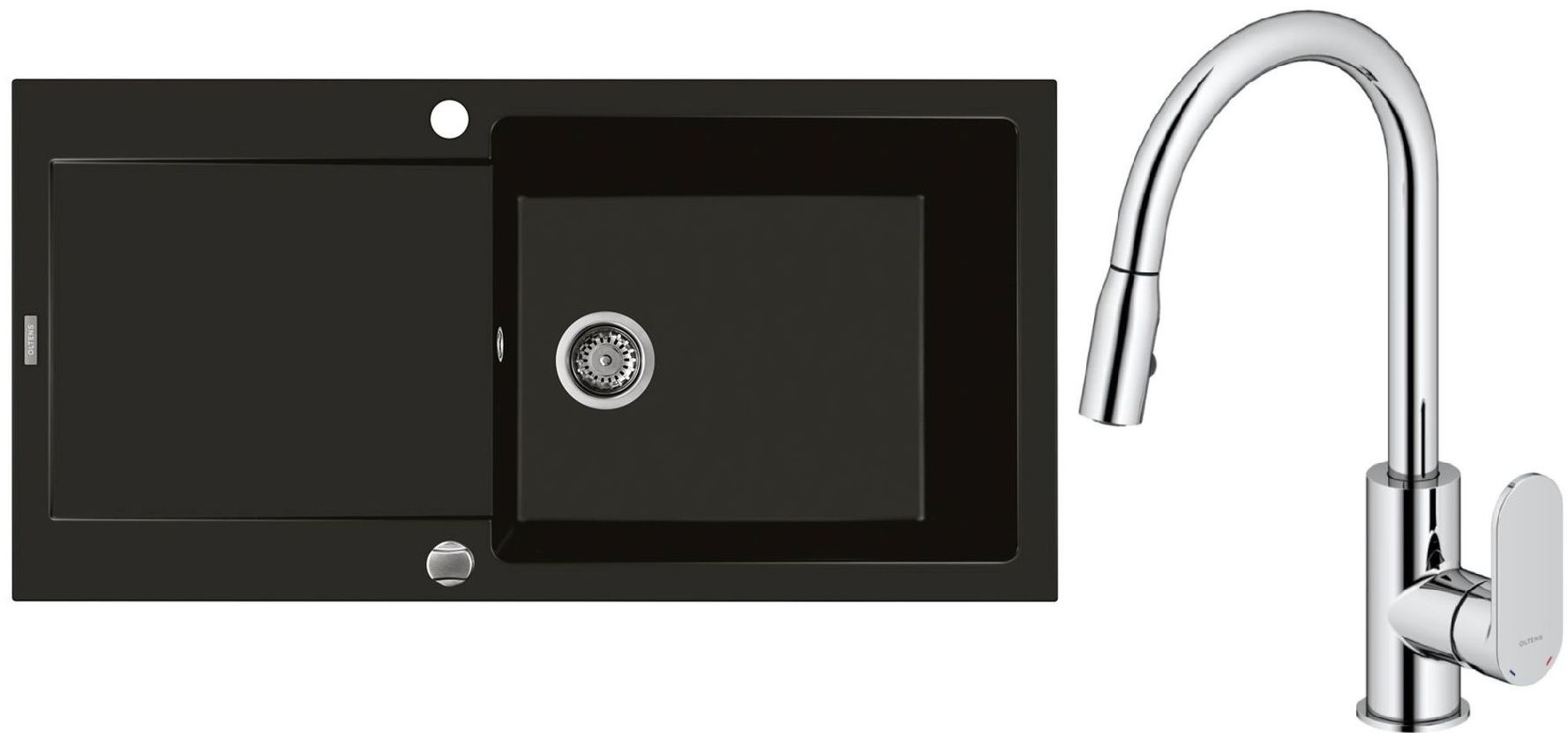 Set Granitspüle Oltens Gravan 72101300, Küchenarmatur Oltens Lista 35202100