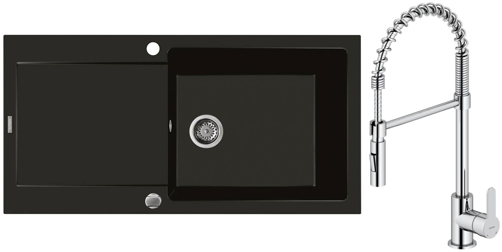 Set Granitspüle Oltens Gravan 72101300, Küchenarmatur Oltens Duf 35203100