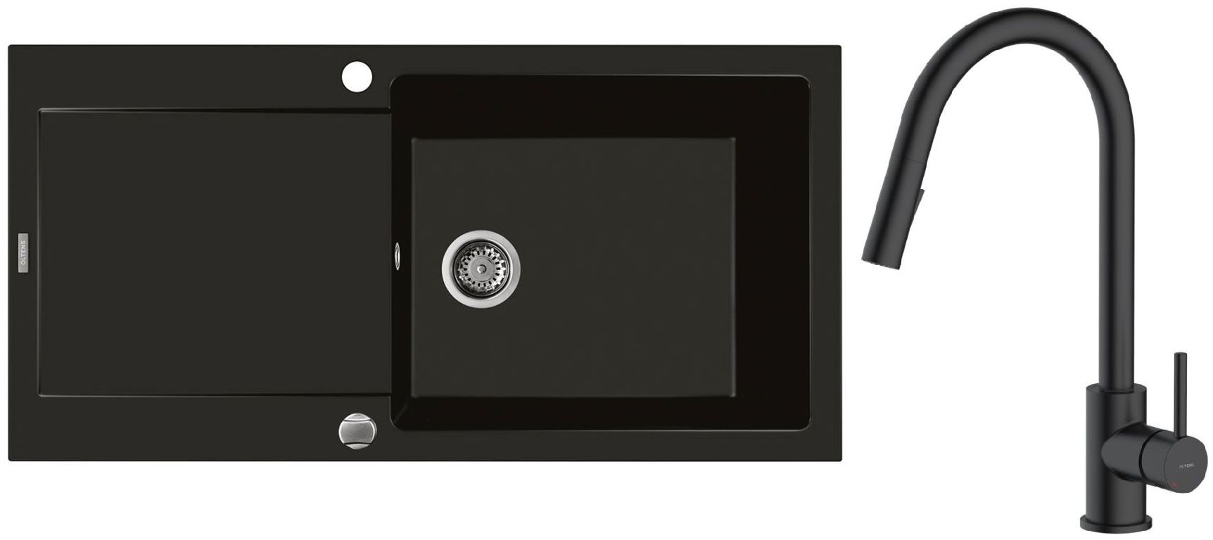 Set Granitspüle Oltens Gravan 72101300, Küchenarmatur Oltens Litla 35204300