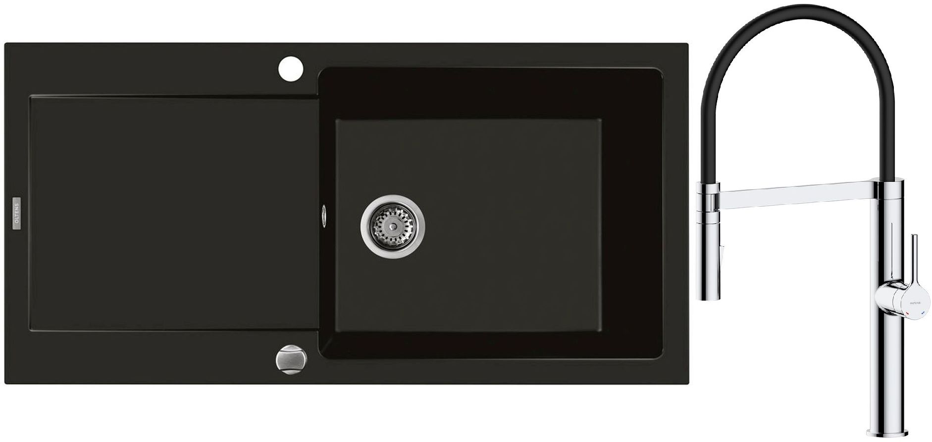 Set Granitspüle Oltens Gravan 72101300, Küchenarmatur Oltens Borga 35207100