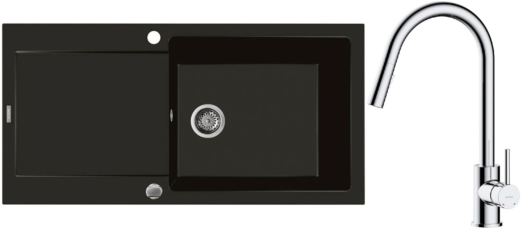 Set Granitspüle Oltens Gravan 72101300, Küchenarmatur Oltens Litla 35204100