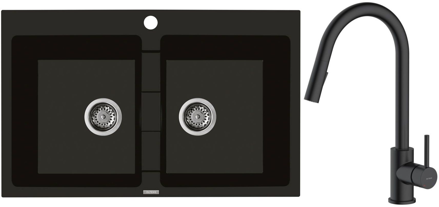 Set Granitspüle Oltens Gravan 72400300, Küchenarmatur Oltens Litla 35204300