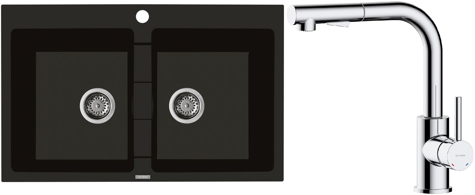 Set Granitspüle Oltens Gravan 72400300, Küchenarmatur Oltens Myvat 35205100
