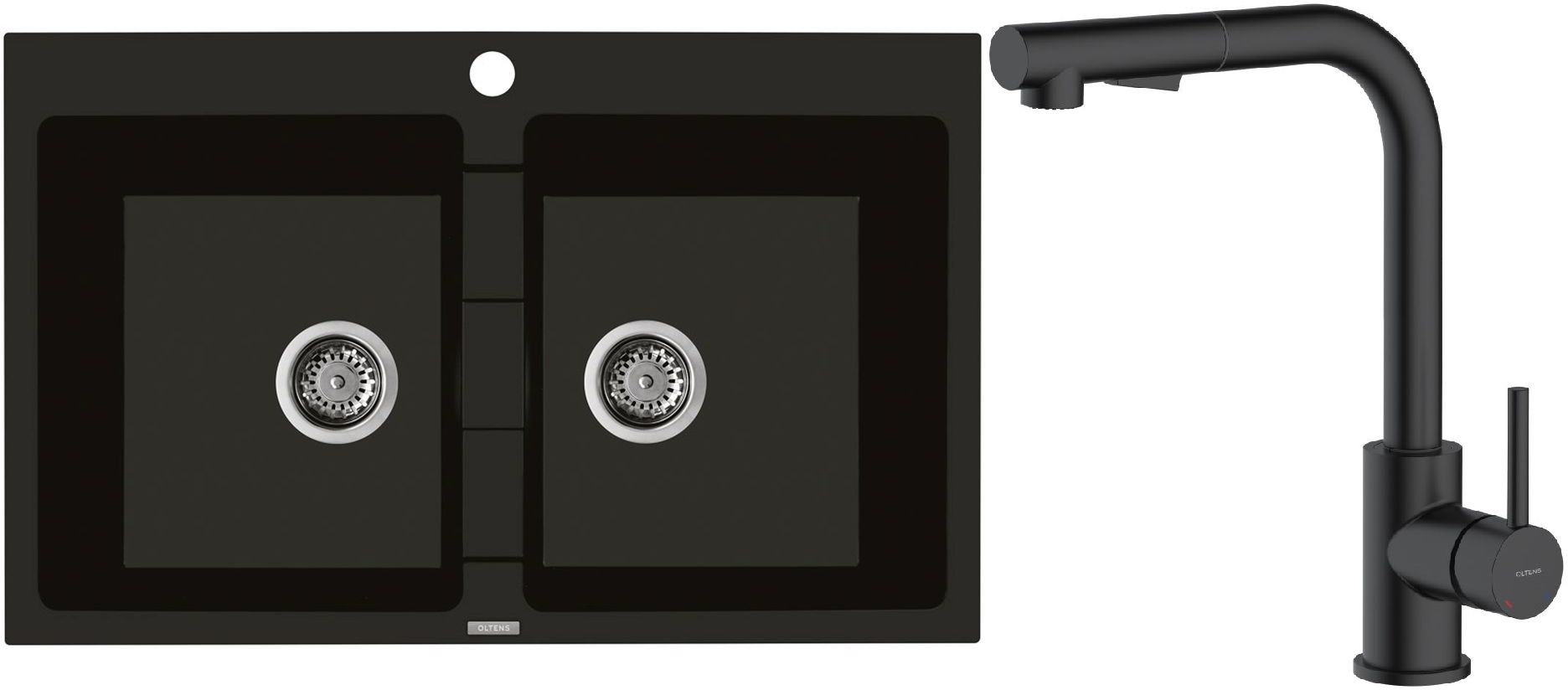 Set Granitspüle Oltens Gravan 72400300, Küchenarmatur Oltens Myvat 35205300