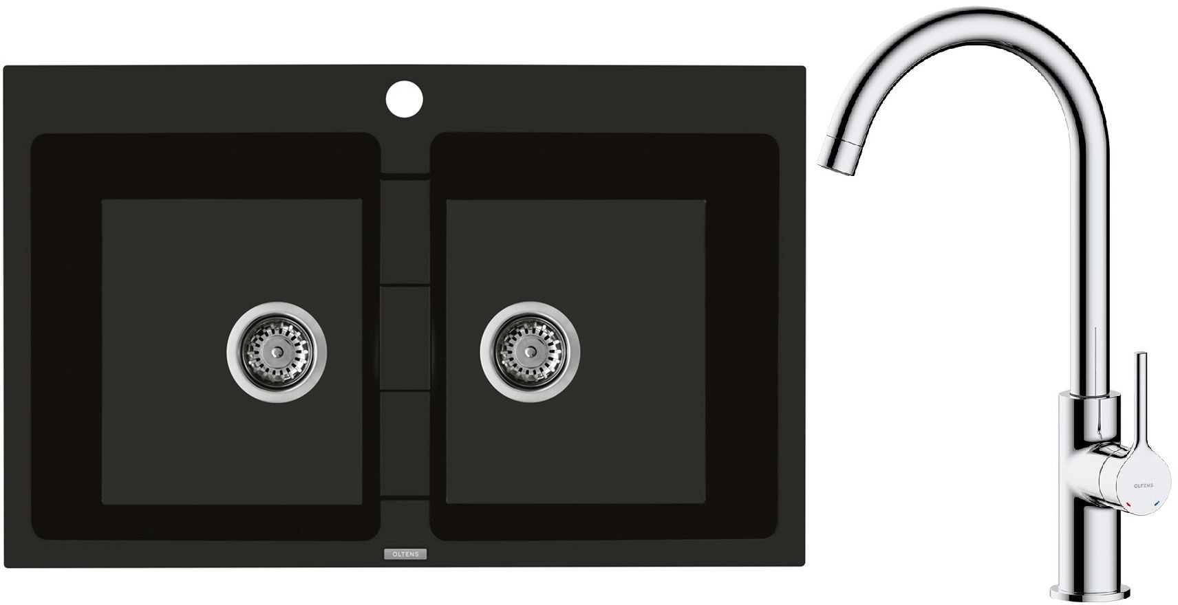Set Granitspüle Oltens Gravan 72400300, Küchenarmatur Oltens Skafta 35206100