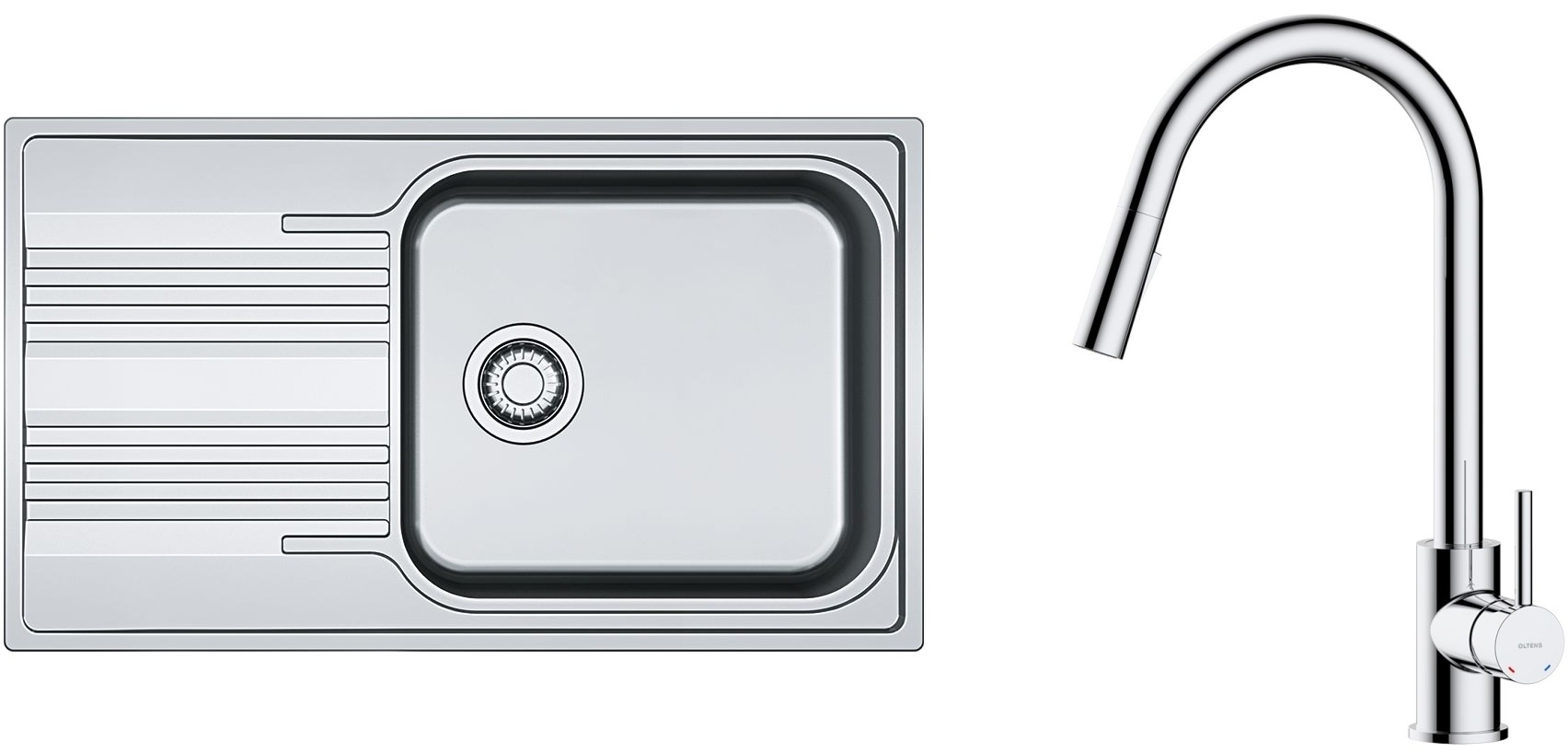 Set Stahlspüle Franke Smart 101.0368.324, Küchenarmatur Oltens Litla 35204100