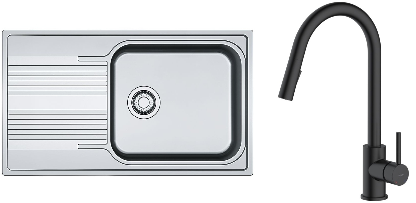 Set Stahlspüle Franke Smart 101.0368.324, Küchenarmatur Oltens Litla 35204300