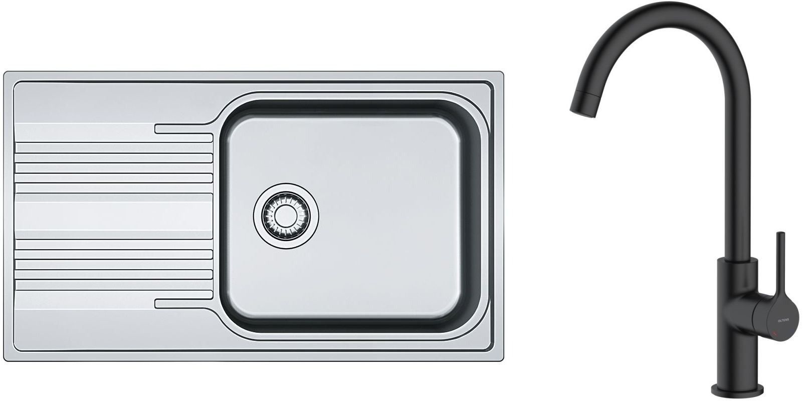 Set Stahlspüle Franke Smart 101.0368.324, Küchenarmatur Oltens Skafta 35206300