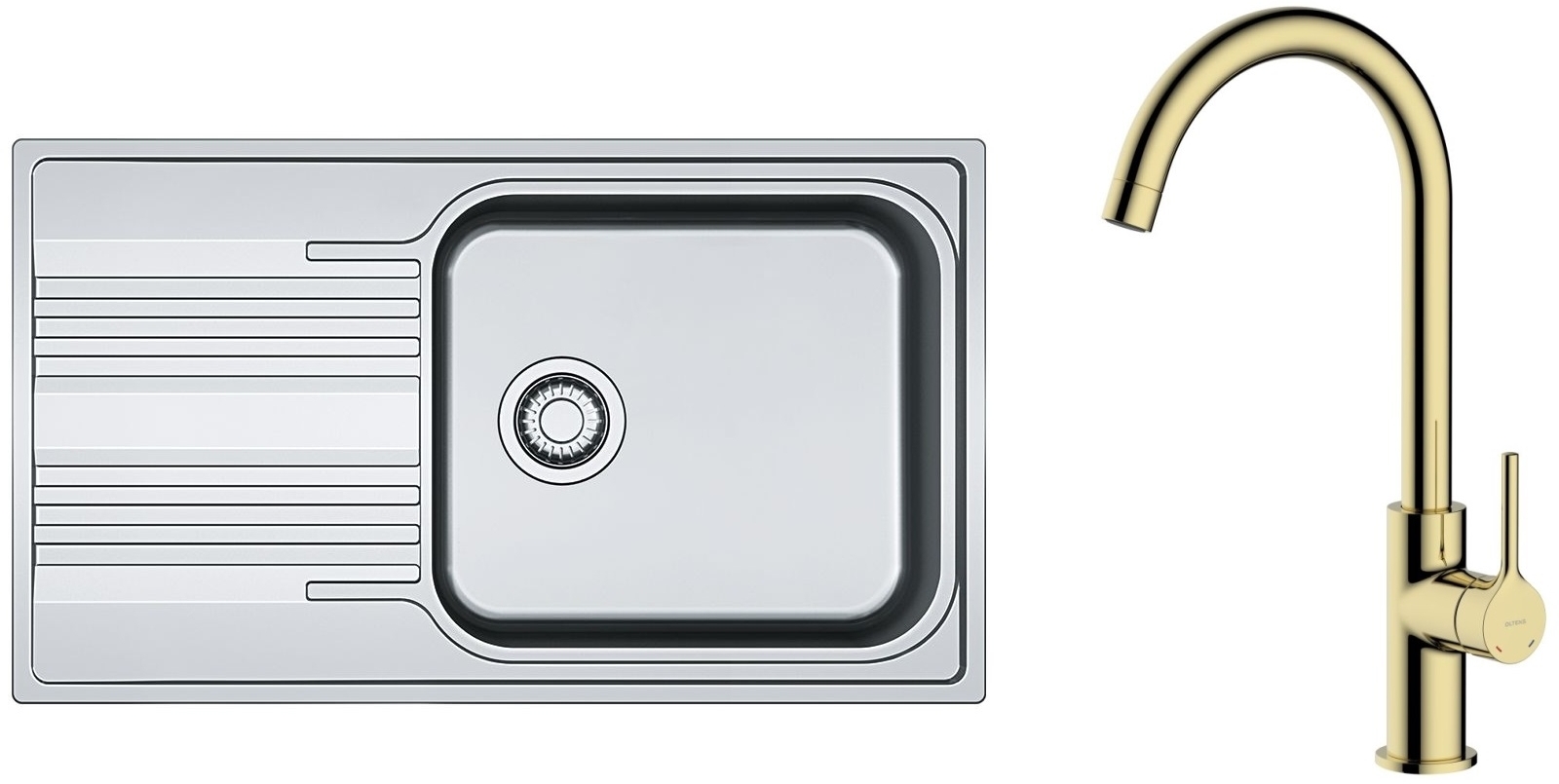 Set Stahlspüle Franke Smart 101.0368.324, Küchenarmatur Oltens Skafta 35206800