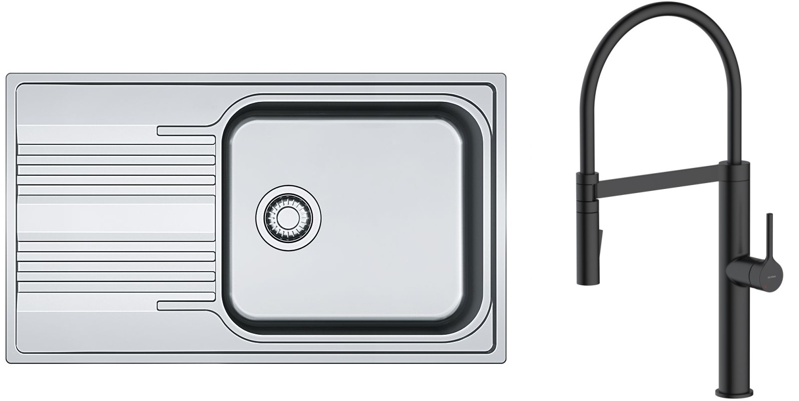 Set Küchenarmatur Oltens Borga 35207300, Stahlspüle Franke Smart 101.0368.324