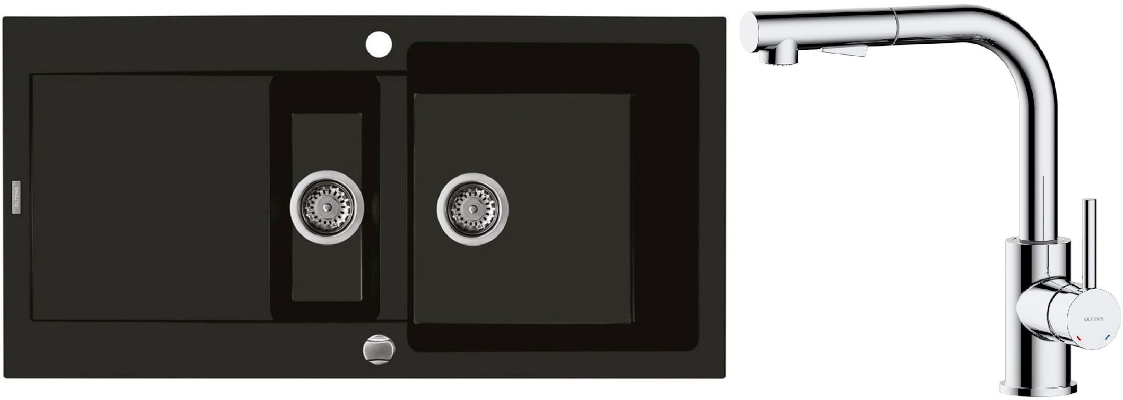 Set Granitspüle Oltens Gravan 72300300, Küchenarmatur Oltens Myvat 35205100