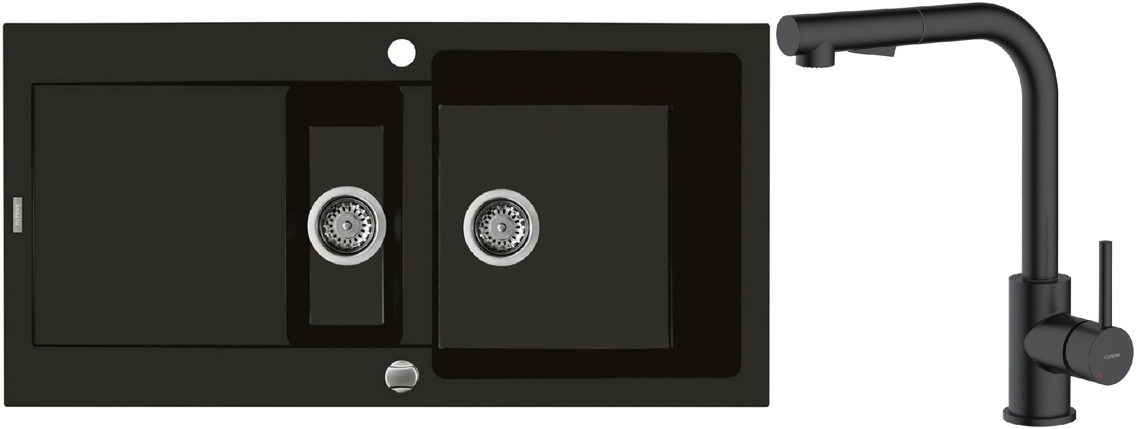 Set Granitspüle Oltens Gravan 72300300, Küchenarmatur Oltens Myvat 35205300