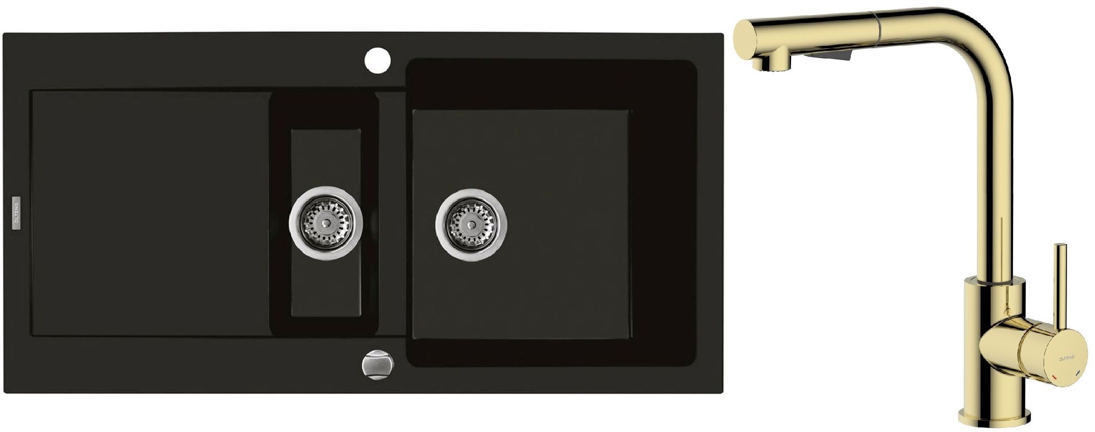 Set Granitspüle Oltens Gravan 72300300, Küchenarmatur Oltens Myvat 35205800