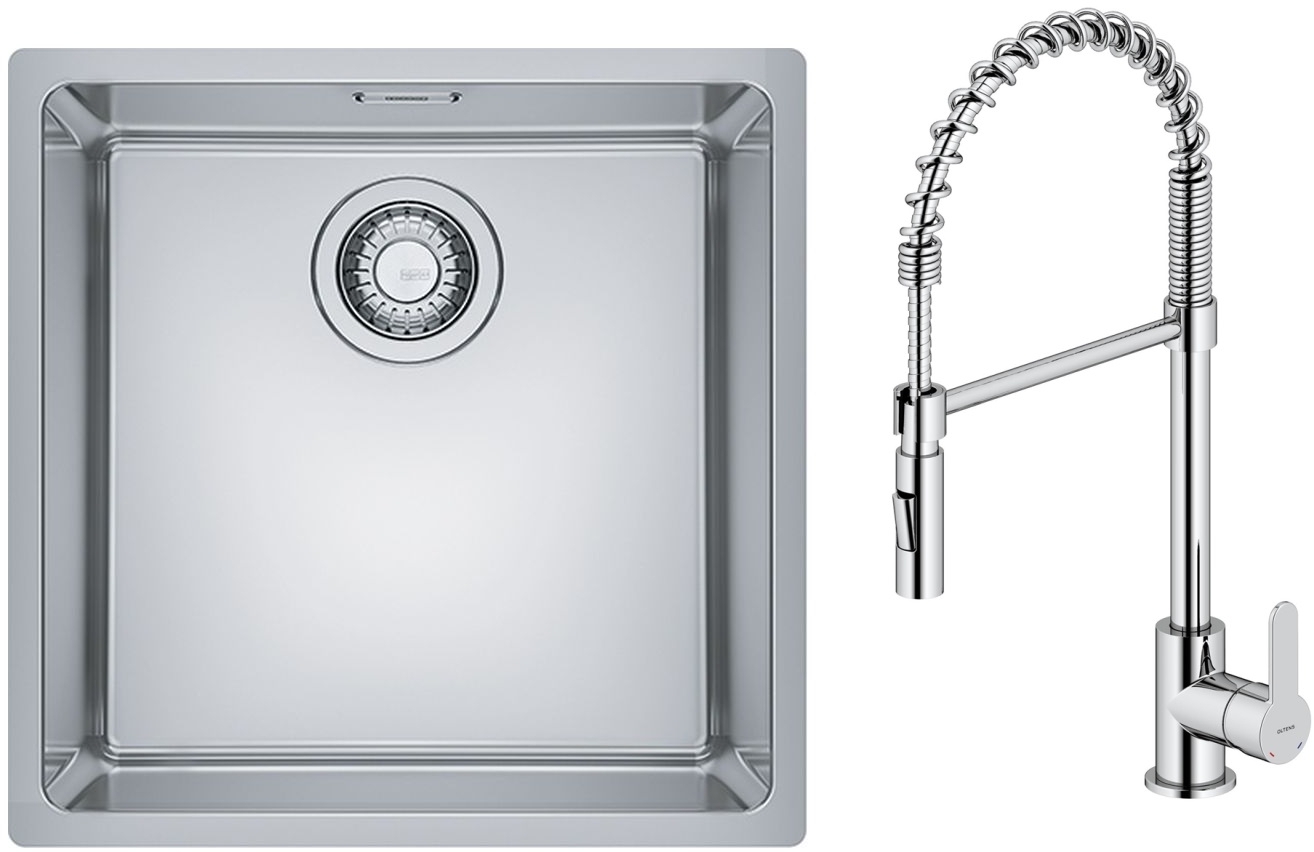 Set Stahlspüle Franke Maris 122.0543.995, Küchenarmatur Oltens Duf 35203100