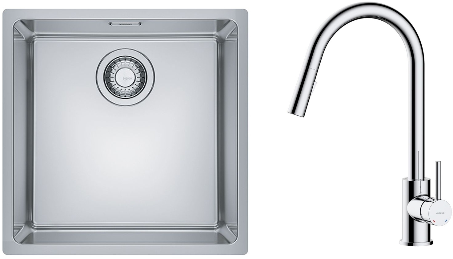 Set Stahlspüle Franke Maris 122.0543.995, Küchenarmatur Oltens Litla 35204100