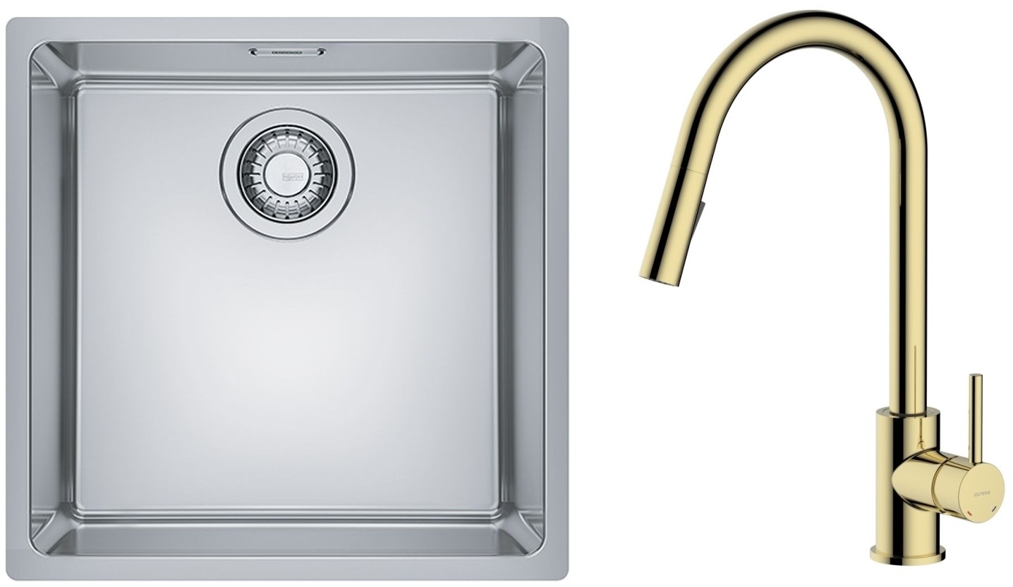 Set Stahlspüle Franke Maris 122.0543.995, Küchenarmatur Oltens Litla 35204800