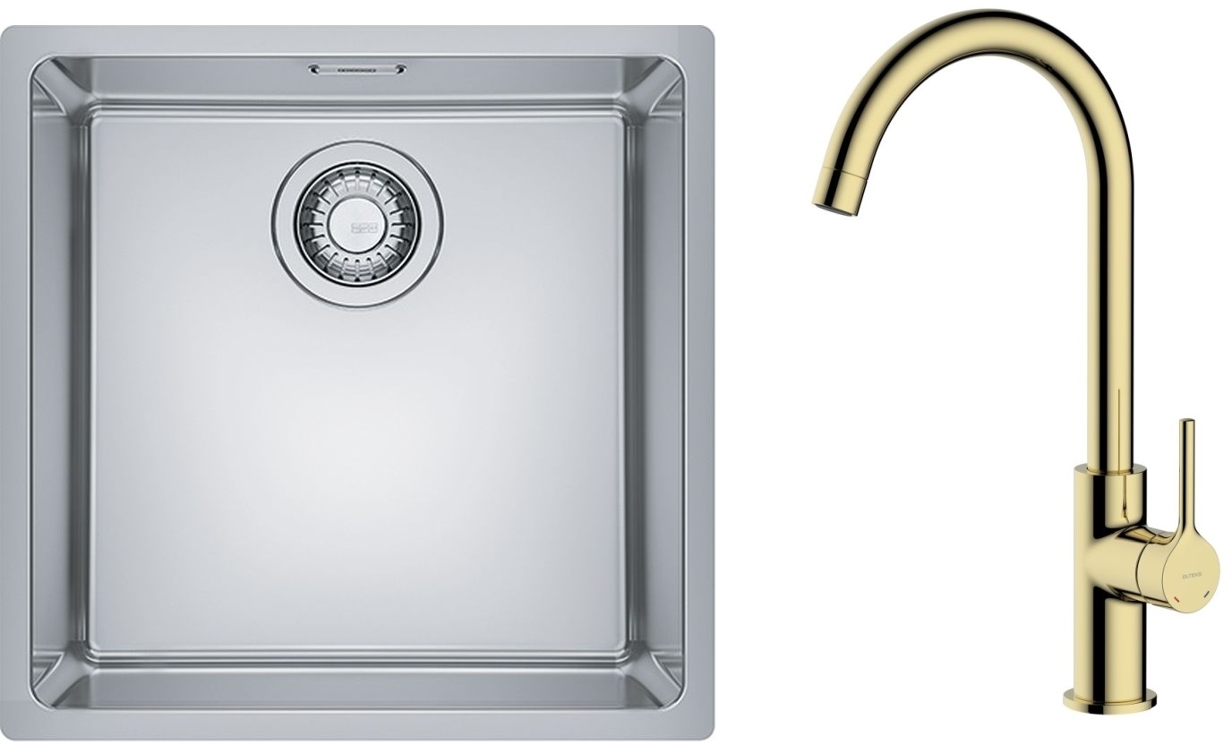 Set Stahlspüle Franke Maris 122.0543.995, Küchenarmatur Oltens Skafta 35206800