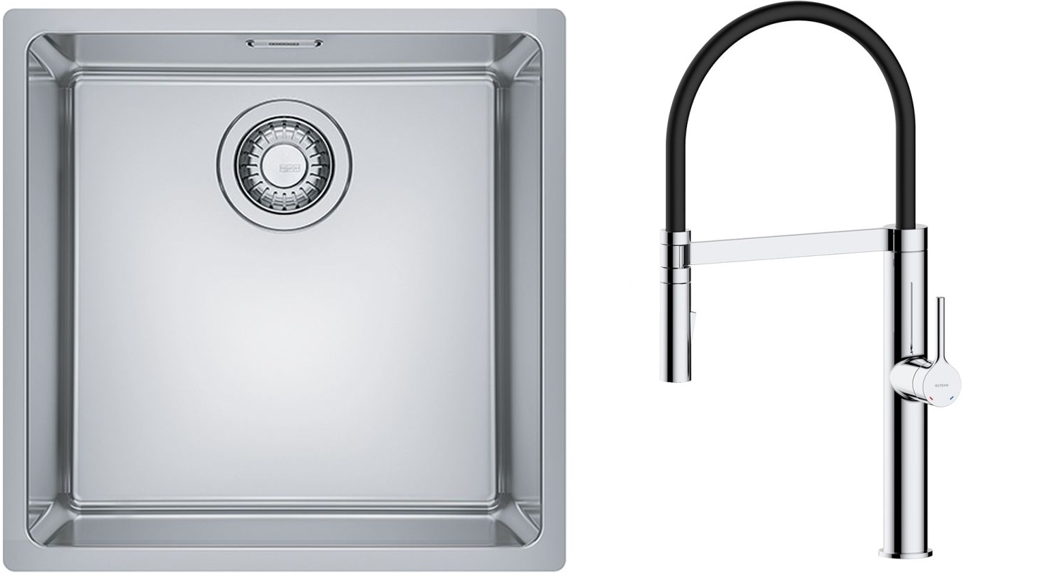 Set Stahlspüle Franke Maris 122.0543.995, Küchenarmatur Oltens Borga 35207100