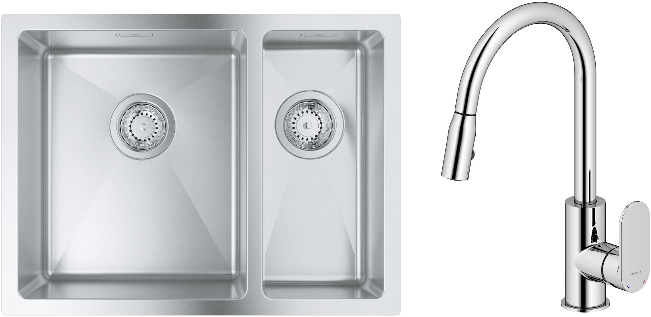 Set Stahlspüle Grohe K700 31577SD1, Küchenarmatur Oltens Lista 35202100