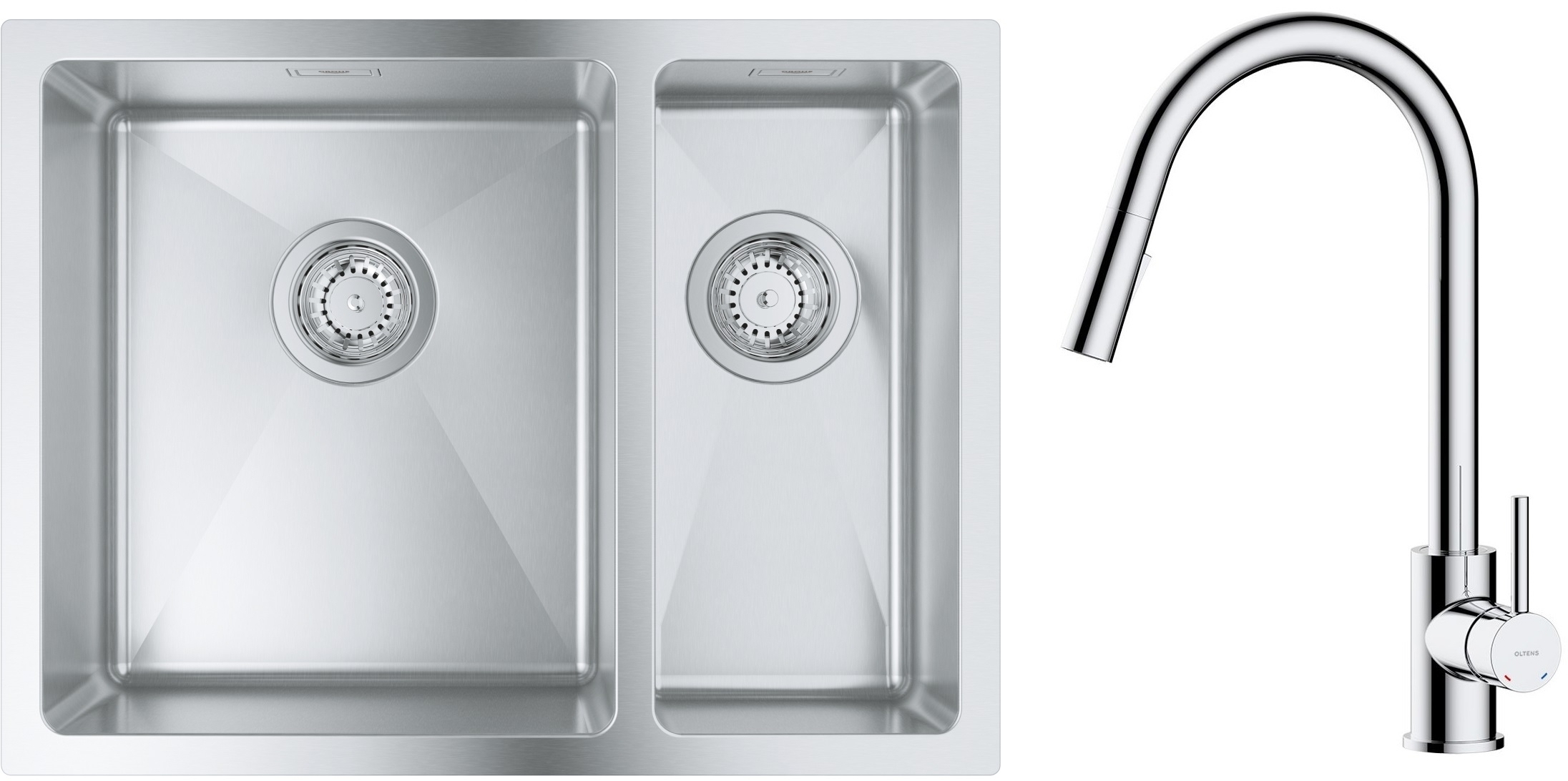 Set Stahlspüle Grohe K700 31577SD1, Küchenarmatur Oltens Litla 35204100
