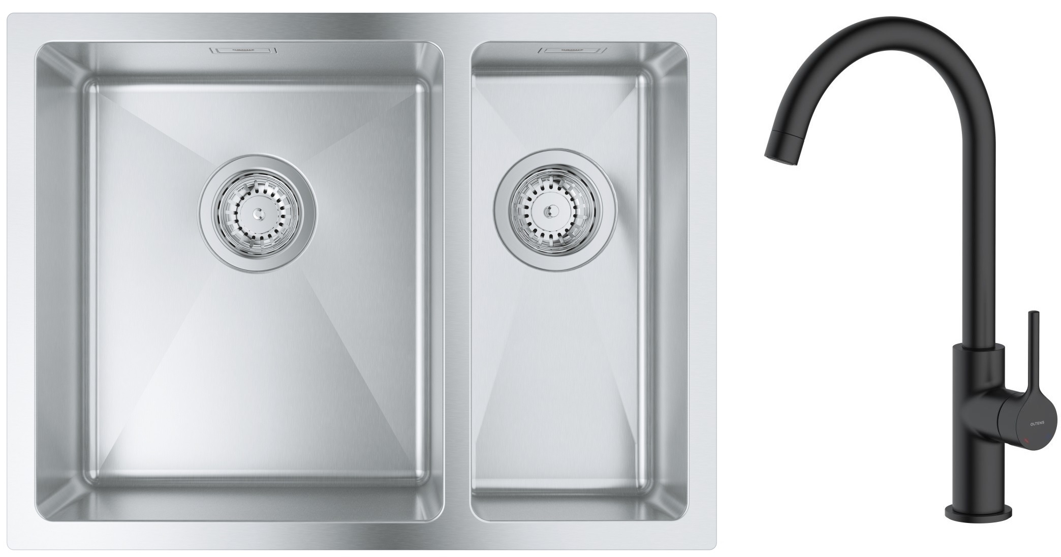 Set Stahlspüle Grohe K700 31577SD1, Küchenarmatur Oltens Skafta 35206300