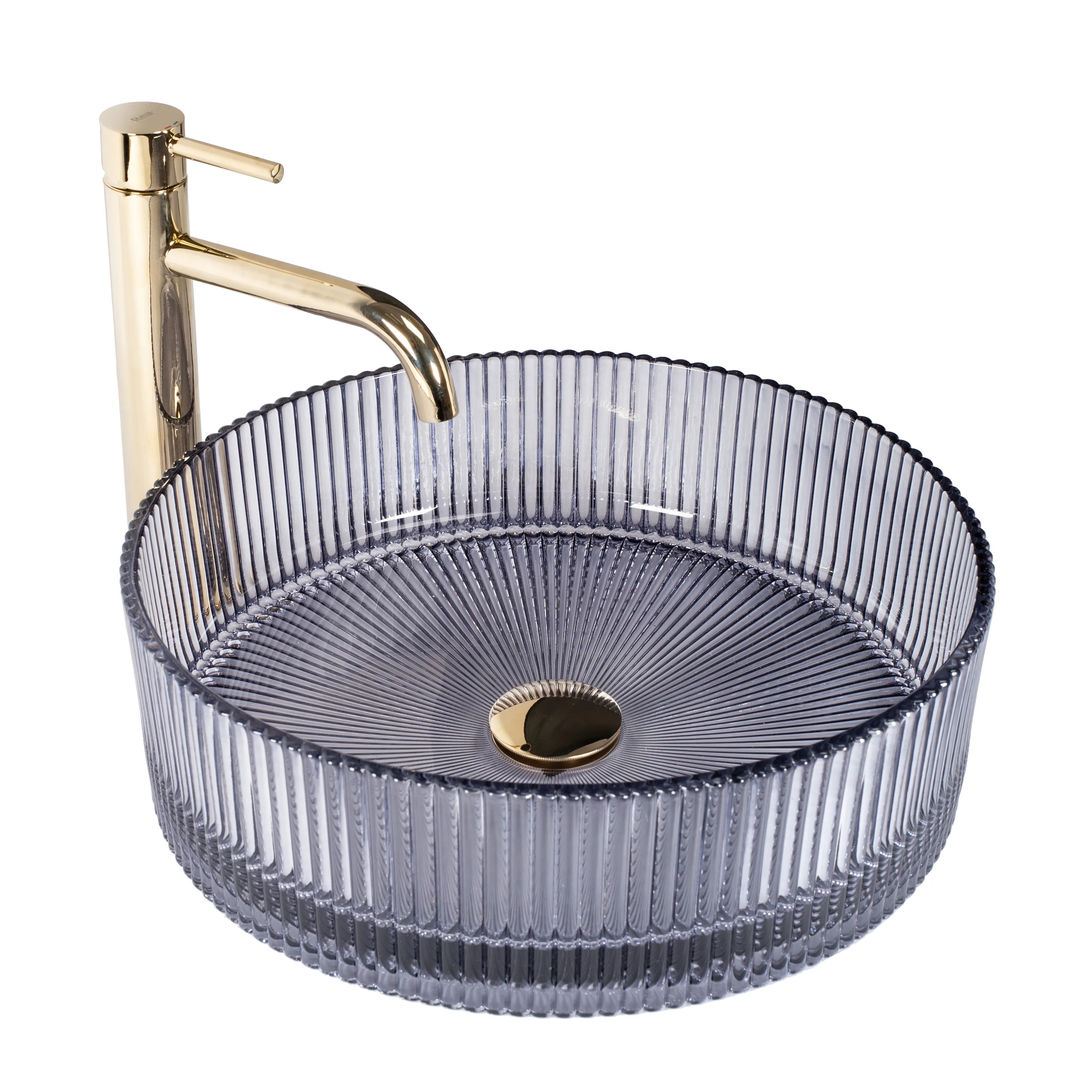 Rea Ingrid Waschbecken 39.5x39.5 cm rund Aufsatzwaschbecken grauer Stein REA-U0279