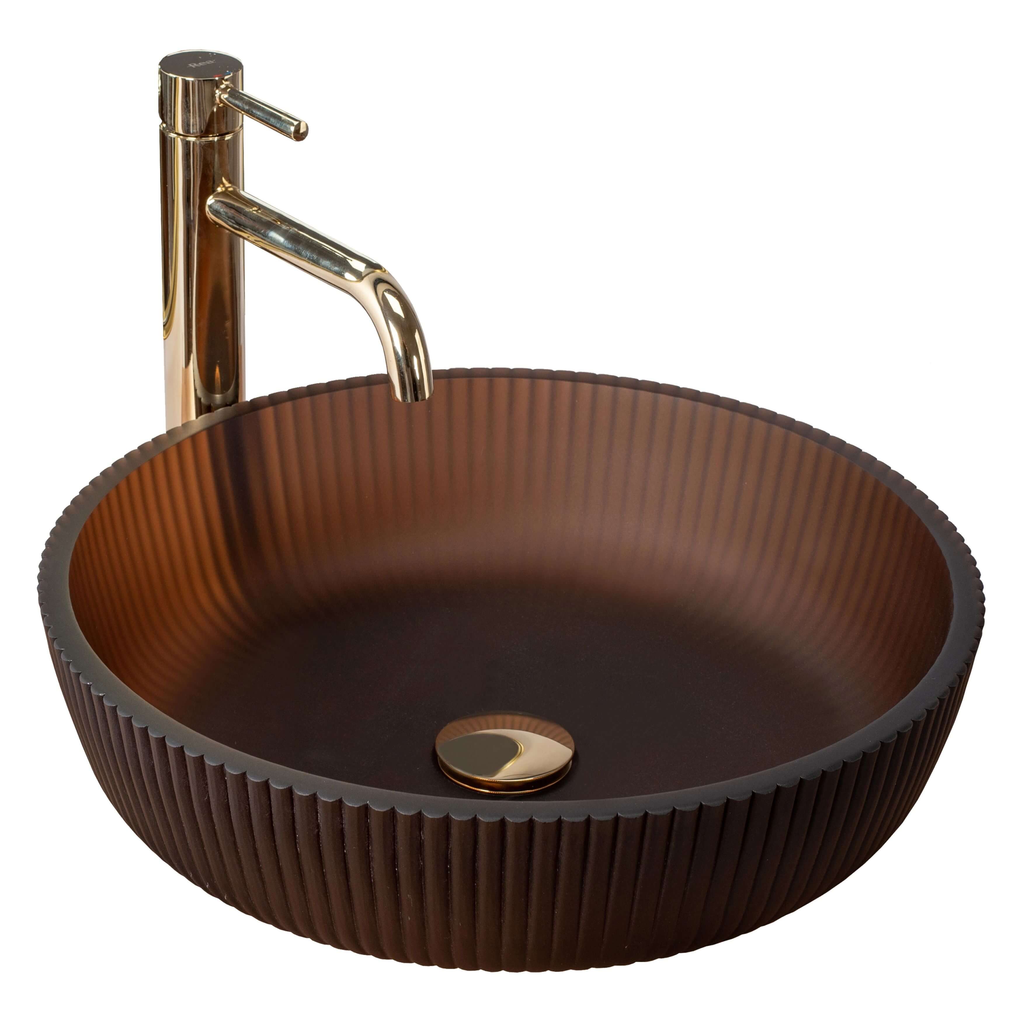 Rea Jodi Waschbecken 42x42 cm rund Aufsatzwaschbecken braun/beige matte REA-U0273