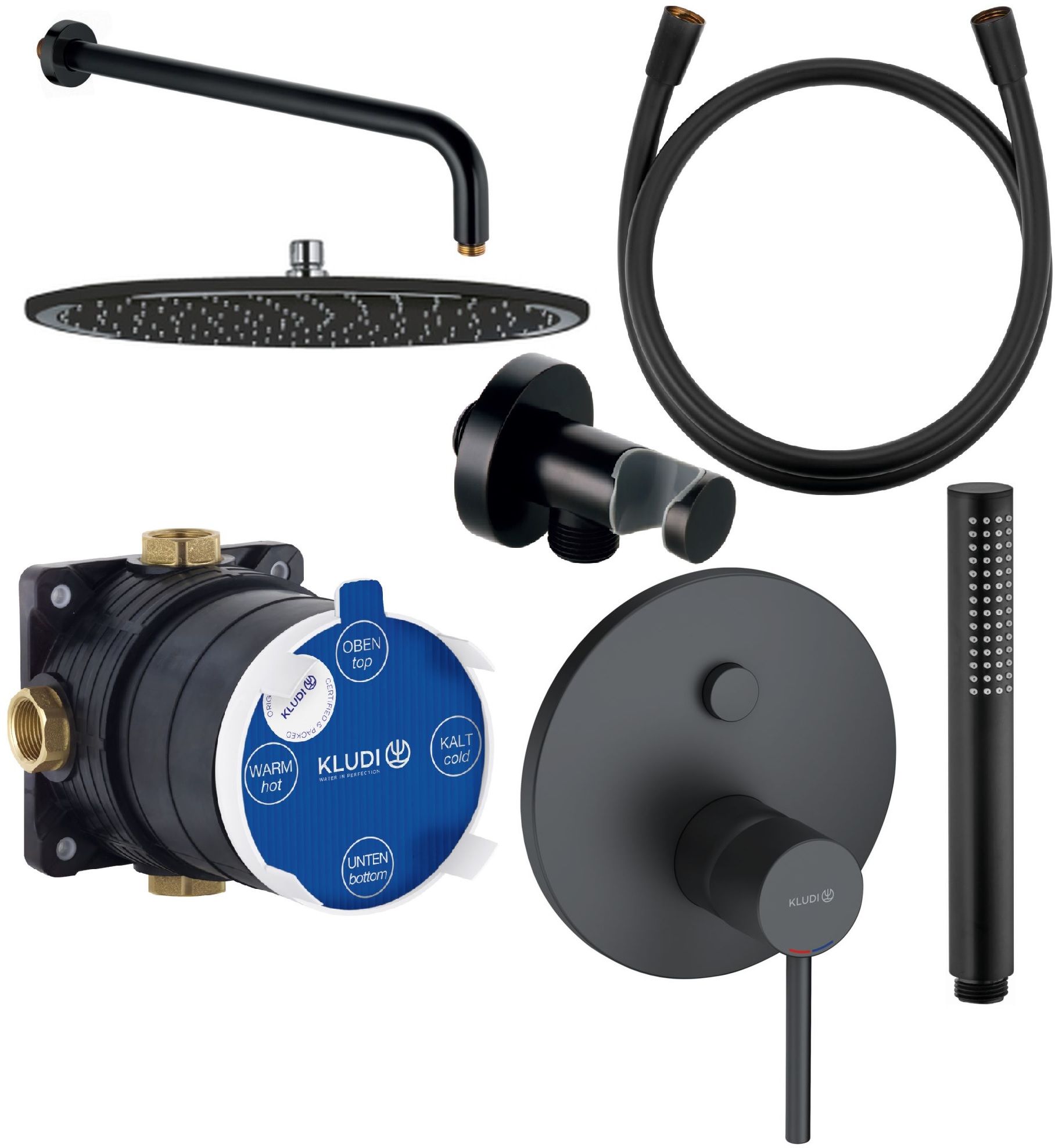 Set Badewannen- und Duscharmatur Kludi Bozz 386593976, Kopfbrause Kludi A-QA 6432587-00, 6651439-00, 88011, 3912039-00, 6107139-00, 6054739-00