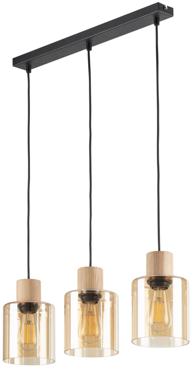TK Lighting Orson Pendelleuchte 3x15 W schwarz-holz-bernstein 4568