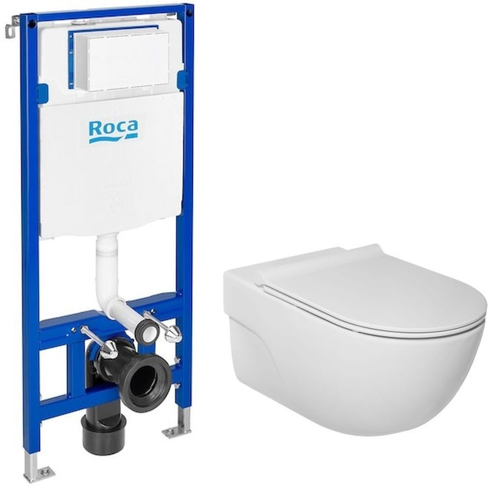 Set WC-Becken mit Absenkautomatik-Sitz Roca Meridian A34H240000, Unterputzrahmen Roca Duplo One A890070020