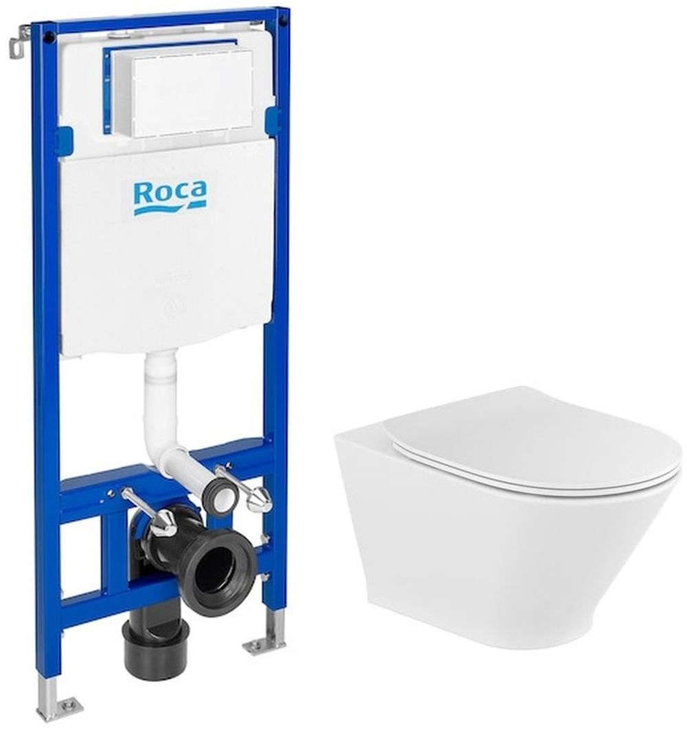 Set WC-Becken mit Absenkautomatik-Sitz Roca Gap Round A34H0N8000, Unterputzrahmen Roca Duplo One A890070020
