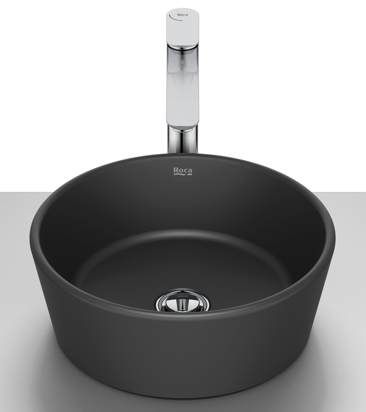 Roca Optica Waschbecken 35x35 cm rund Aufsatzwaschbecken schwarz A327B15080
