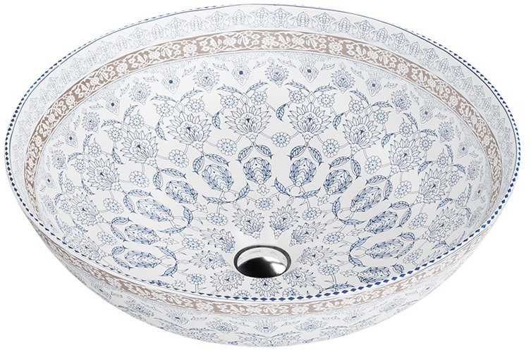 LaVita Folklor Waschbecken 40x40 cm rund Aufsatzwaschbecken weiß-blau 5900378334194