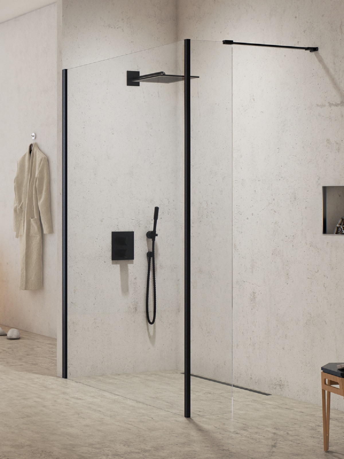 New Trendy New Modus Black Begehbare Duschwand 90 cm schwarz Matte/durchsichtiges Glas EXK-5564