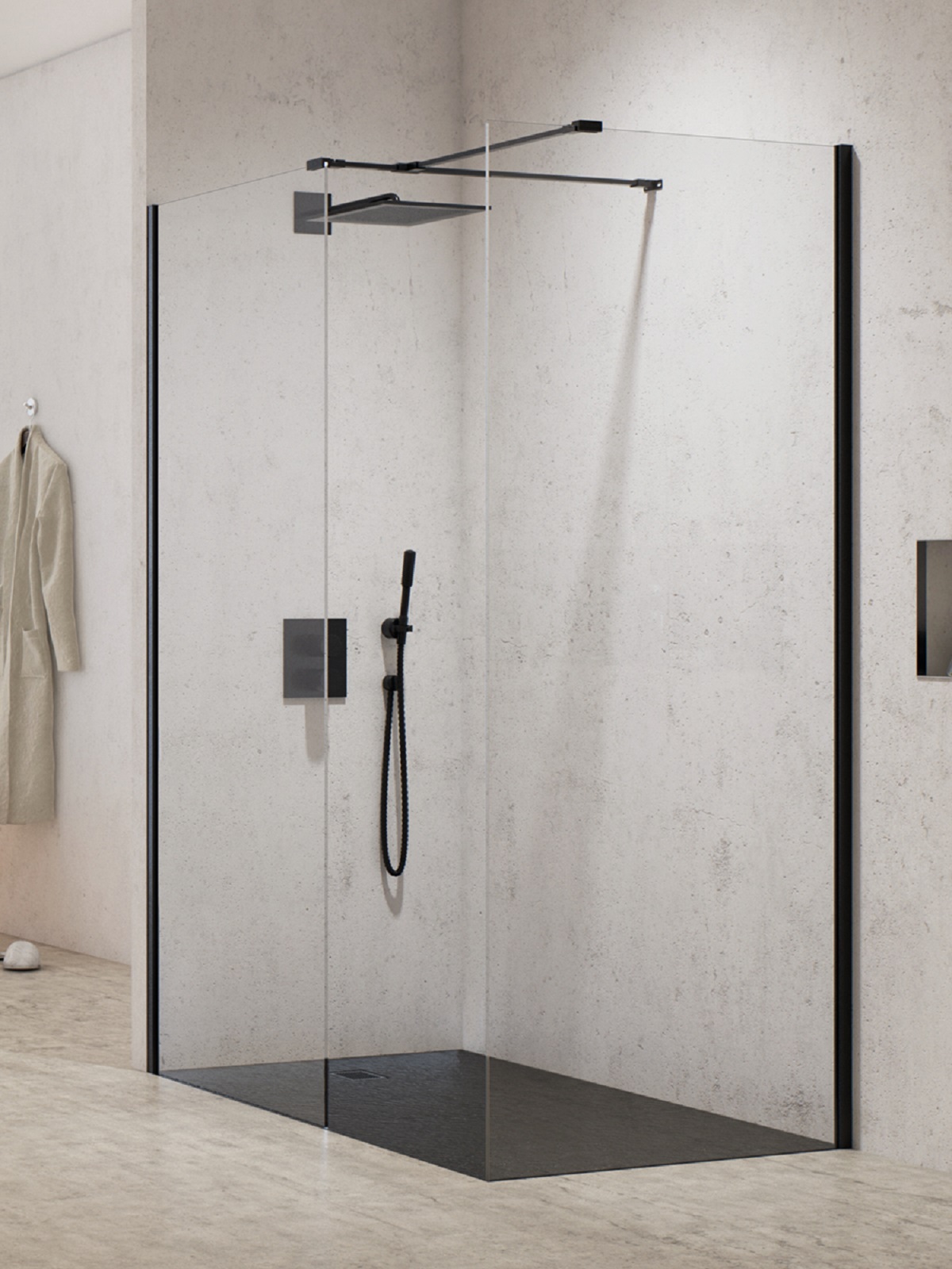 New Trendy New Modus Black Begehbare Duschkabine 160x90 cm rechteckig schwarz Matte/durchsichtiges Glas EXK-5635