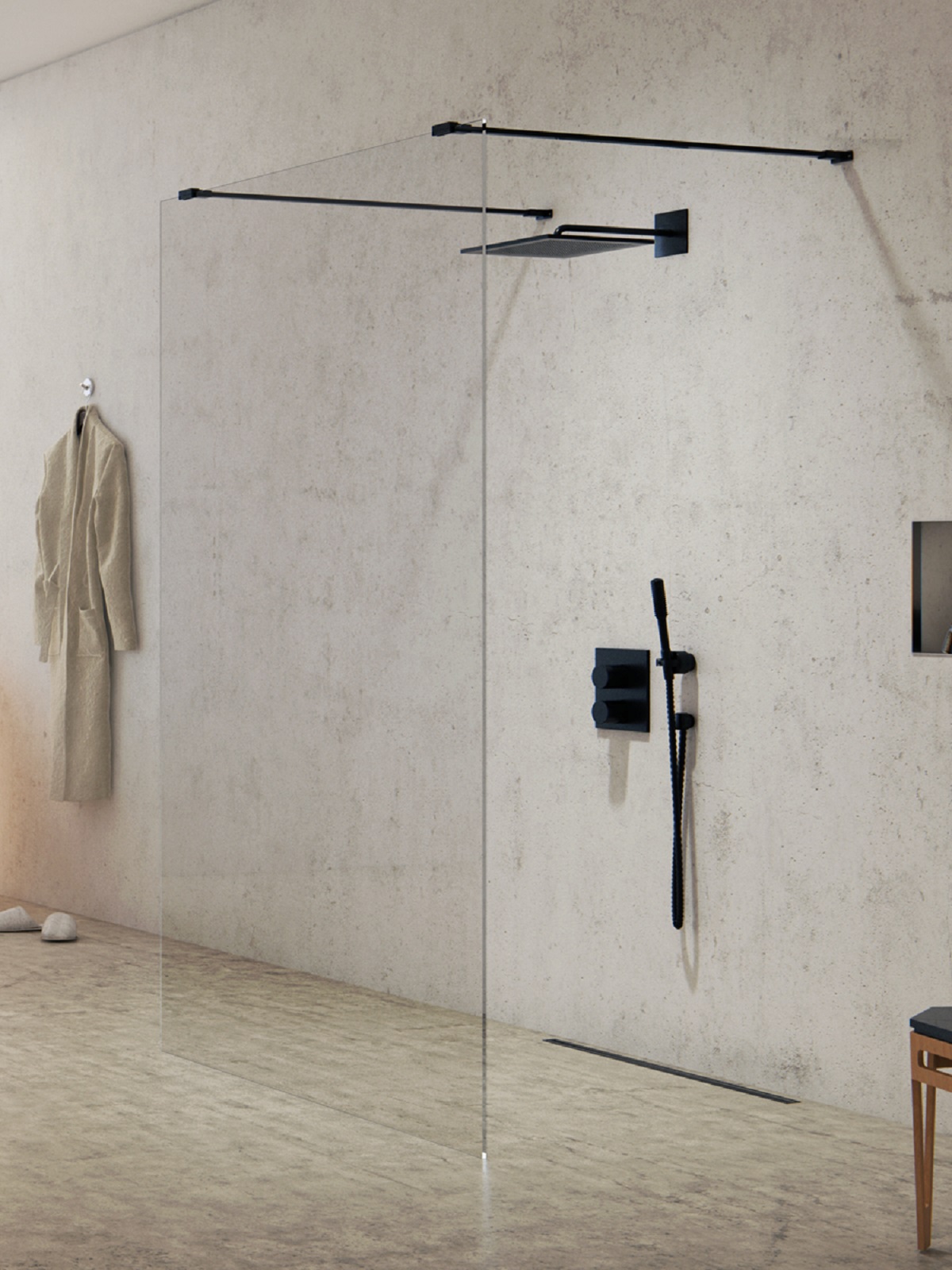 New Trendy New Modus Black Begehbare Duschwand 120 cm schwarz Matte/durchsichtiges Glas EXK-5603