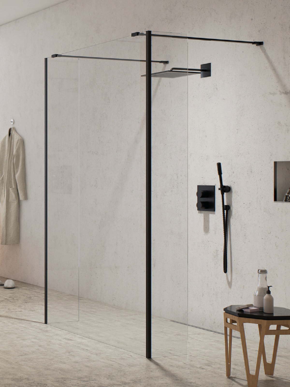 New Trendy New Modus Black Begehbare Duschwand 130 cm schwarz Matte/durchsichtiges Glas EXK-5609