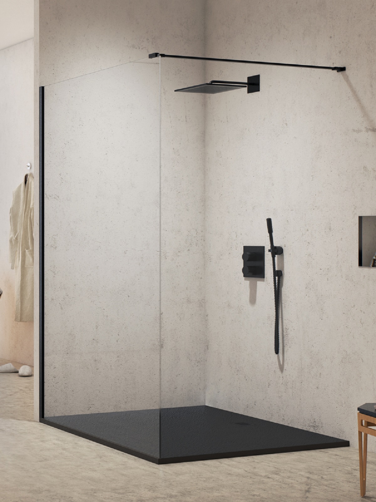 New Trendy New Modus Black Begehbare Duschwand 130 cm schwarz Matte/durchsichtiges Glas EXK-5541