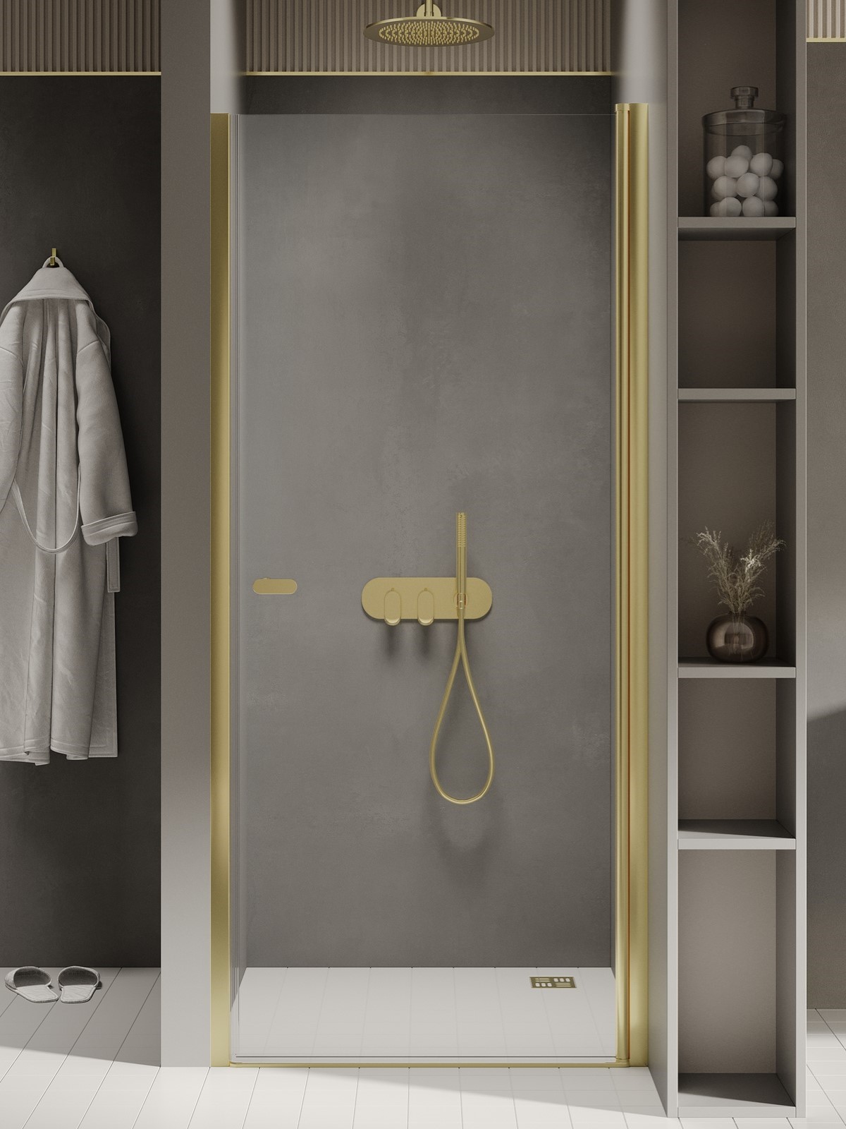 New Trendy New Soleo Light Gold Duschtüren 90 cm aufklappbar gold Glanz/durchsichtiges Glas D-0452A