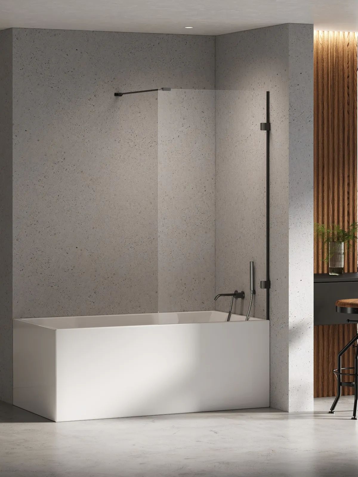 New Trendy Eventa Black Chrome Badewannenabtrennung 80 cm einteilig schwarz Glanz/durchsichtiges Glas EXK-5690