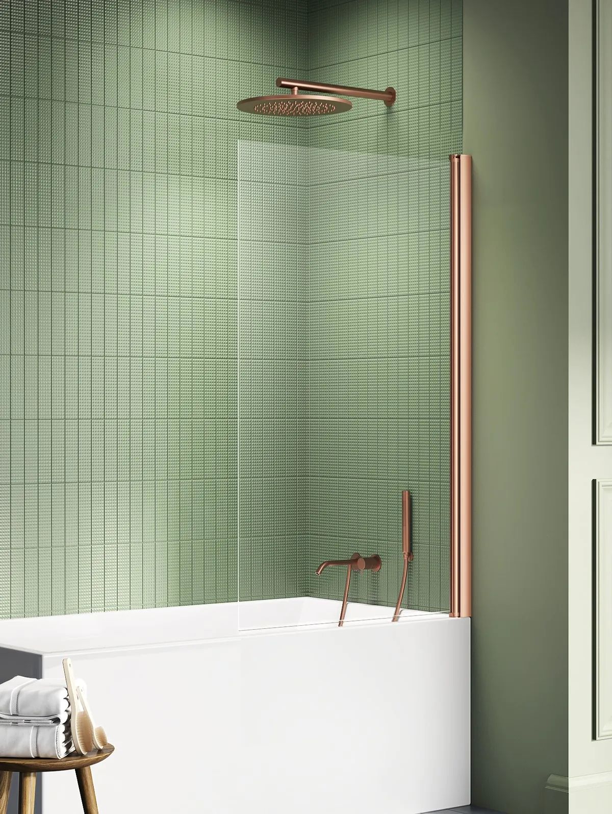 New Trendy New Soleo Copper Brushed Badewannenabtrennung 80 cm einteilig kupfer gebürstet/durchsichtiges Glas P-0130