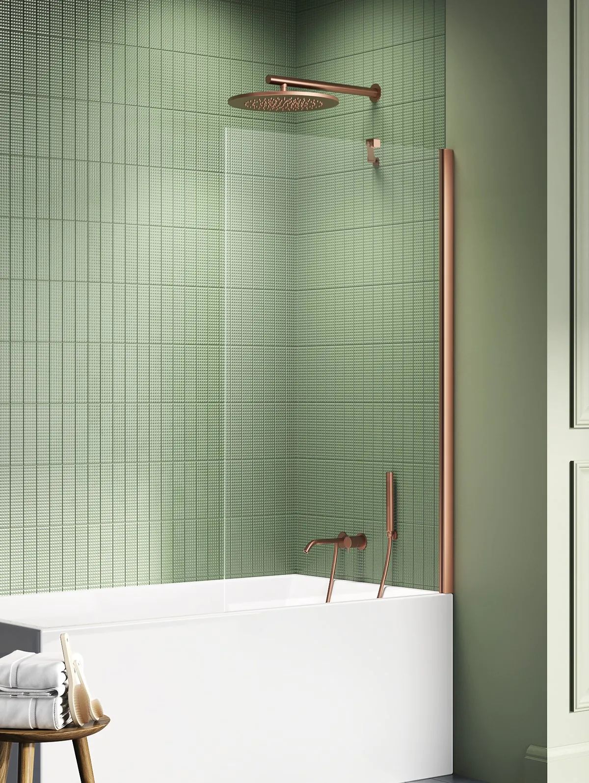 New Trendy New Soleo Copper Brushed Badewannenabtrennung 80 cm einteilig kupfer gebürstet/durchsichtiges Glas P-0135