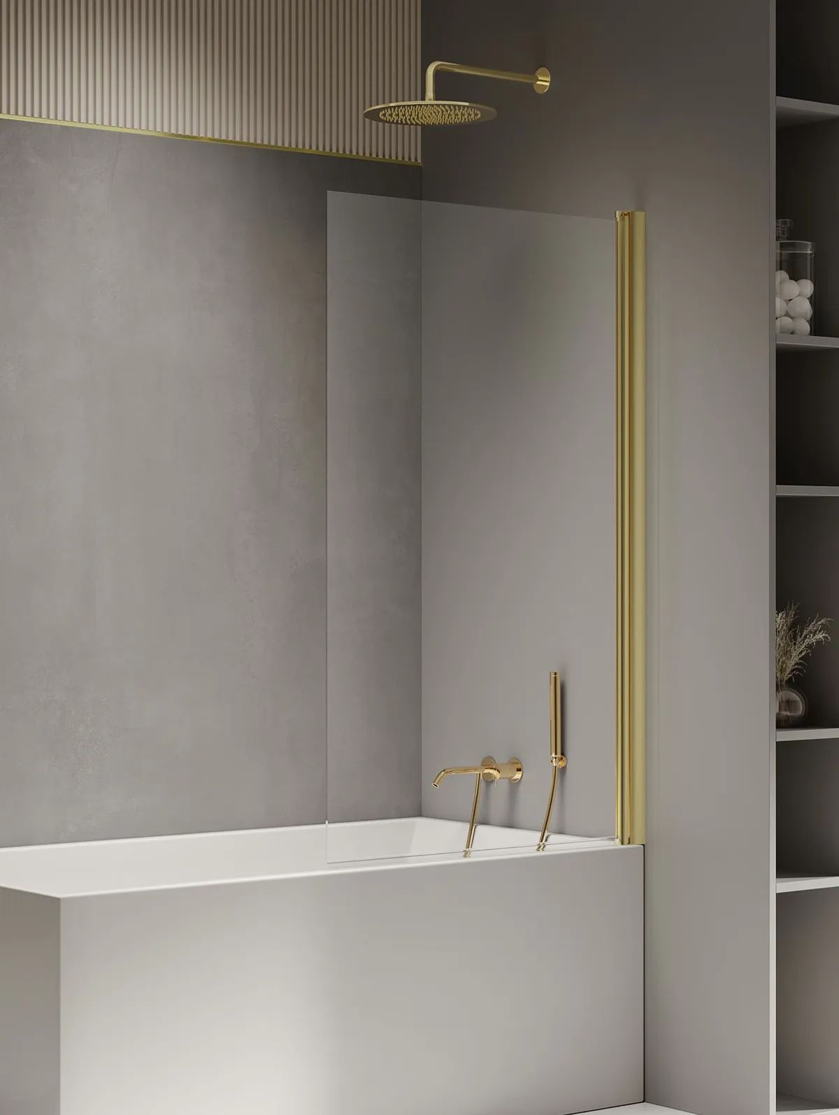 New Trendy New Soleo Light Gold Badewannenabtrennung 90 cm einteilig gold Glanz/durchsichtiges Glas P-0104