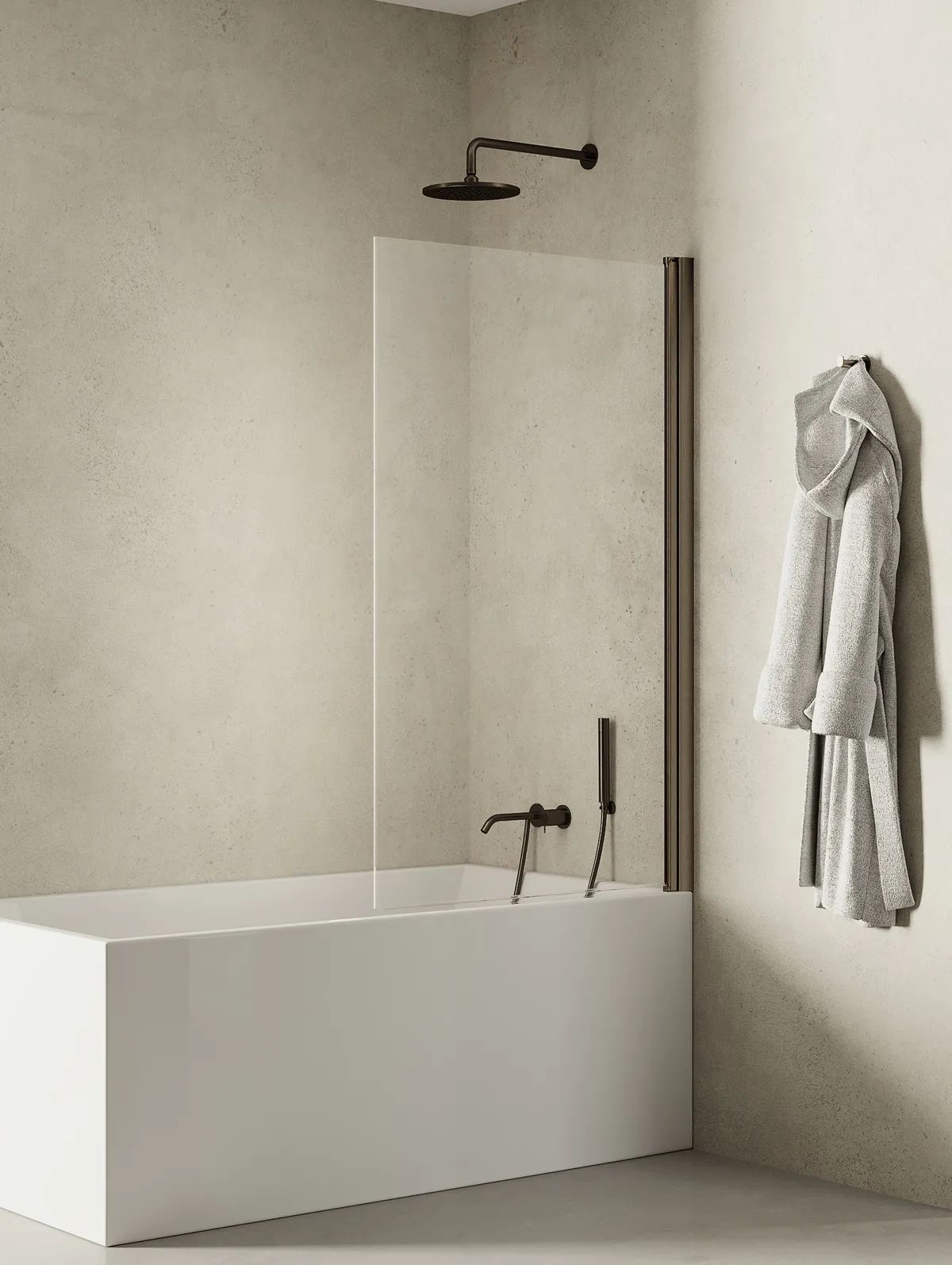 New Trendy New Soleo Gunmetal Brushed Badewannenabtrennung 90 cm einteilig gebürstet/durchsichtiges Glas P-0145