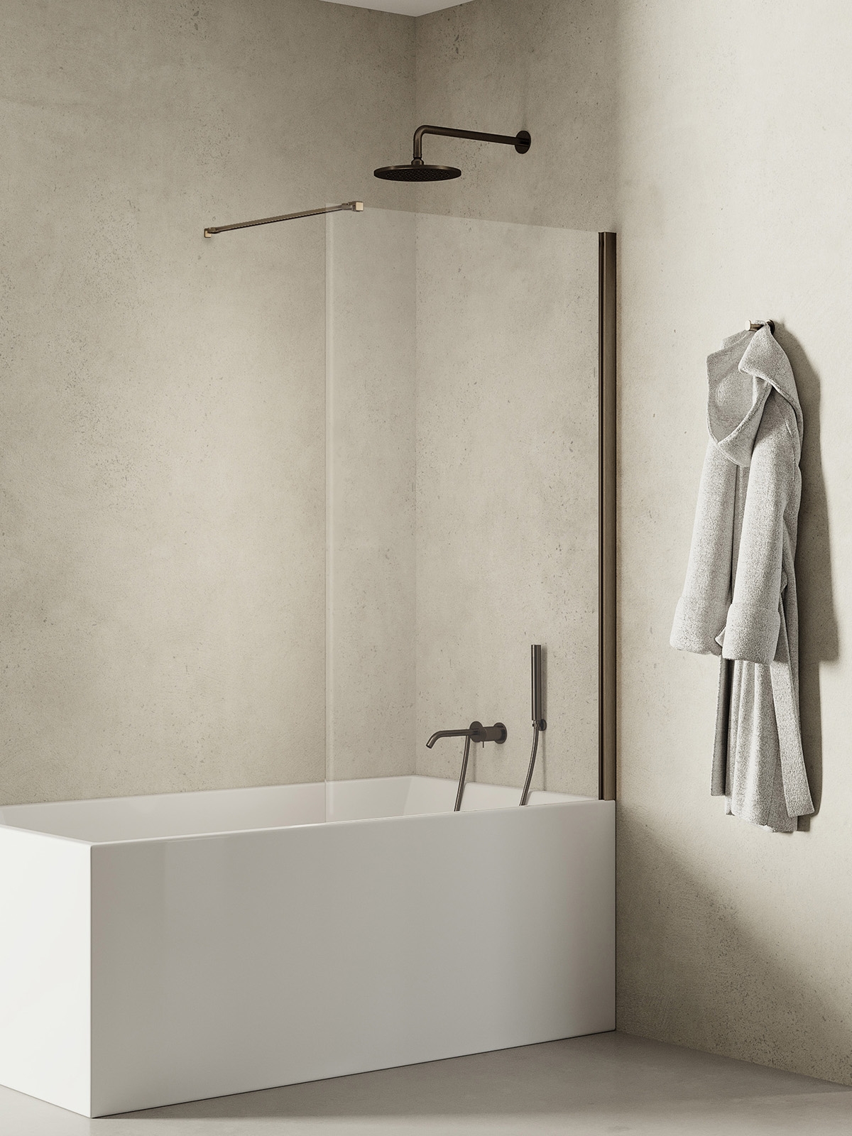 New Trendy New Soleo Gunmetal Brushed Badewannenabtrennung 90 cm einteilig gebürstet/durchsichtiges Glas P-0145-WP