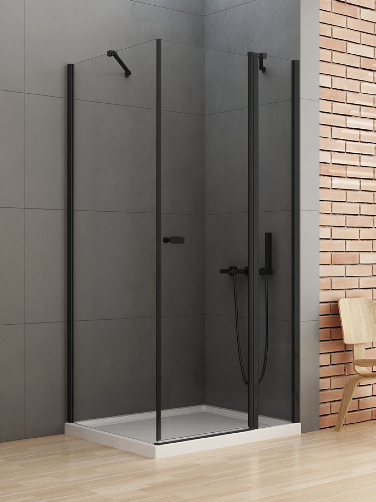 New Trendy New Soleo Black Dusche 100x90 cm rechteckig schwarz Matte/durchsichtiges Glas K-0545
