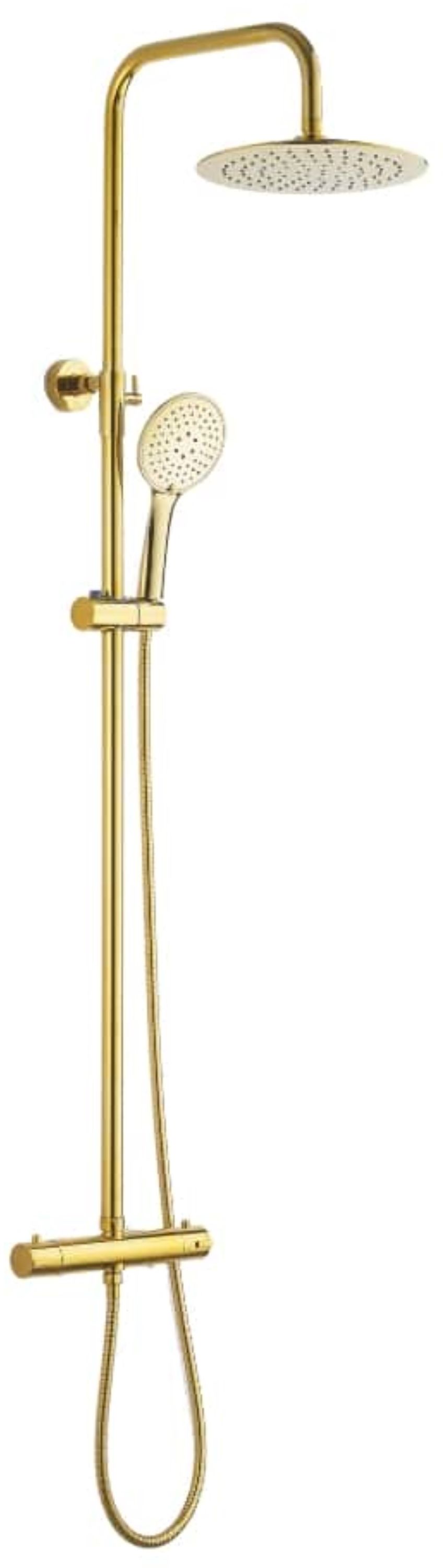 Invena Gold Duschset Wandmontage mit Thermostat mit Regenbrause gold AU-16-009