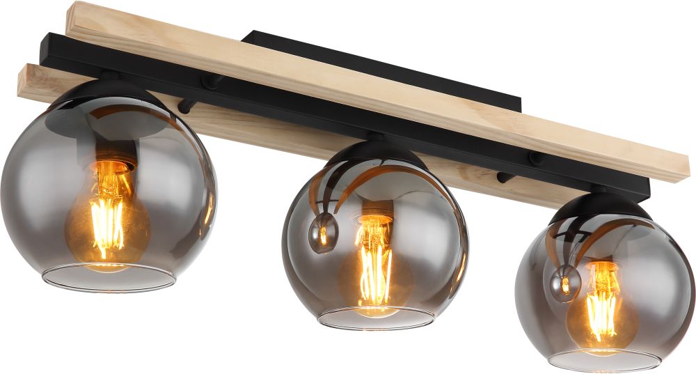 Globo Lighting Conni Deckenlampe 3x25 W schwarz-verraucht-holz 15569-3D